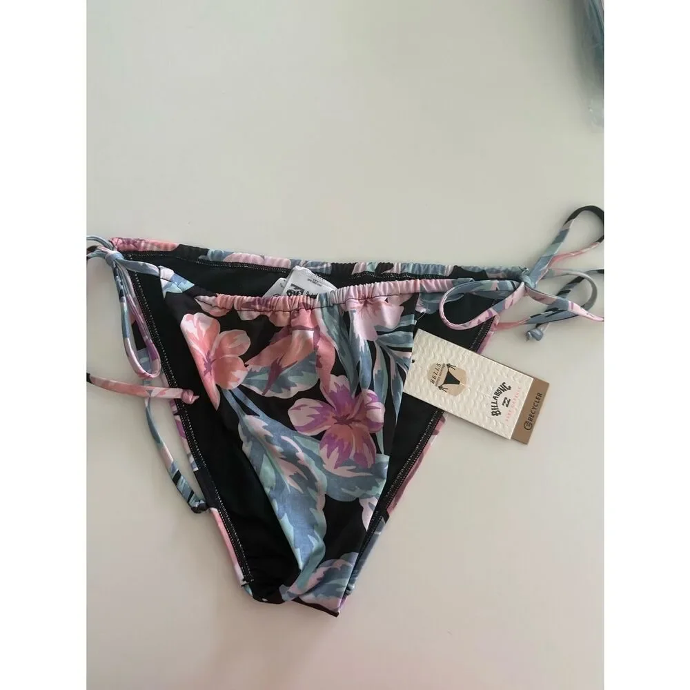 Billabong Women Nights in Paradise Side-Tie Skimpy Bikini Bottoms, Multi, L, NWT